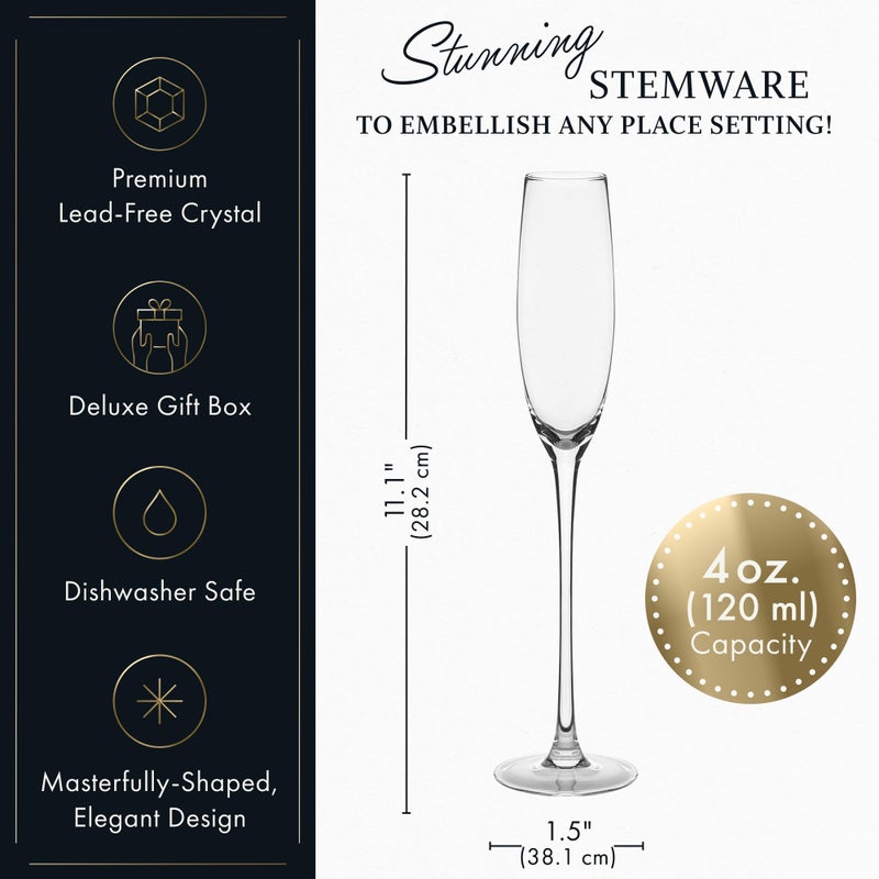 ELIXIR GLASSWARE Champagne Flutes - 5 oz - Set of 2 Crystal Glass Flutes, Hand Blown Edge Champagne Glasses - Premium Crystal Champagne Glasses - Prosecco Wine Flute, Mimosa Glasses, Bar Glassware - Image 3
